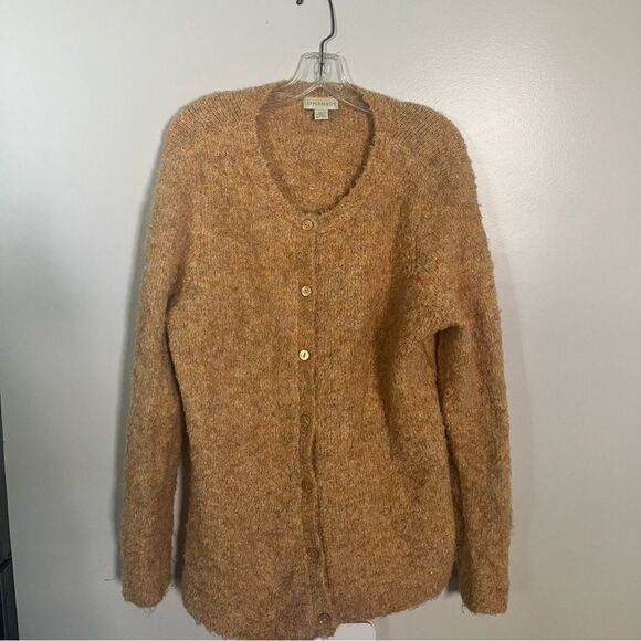 Appleseed's Sweaters - Appleseed's Heathered Tan-Brown Fuzzy Button Cardigan
